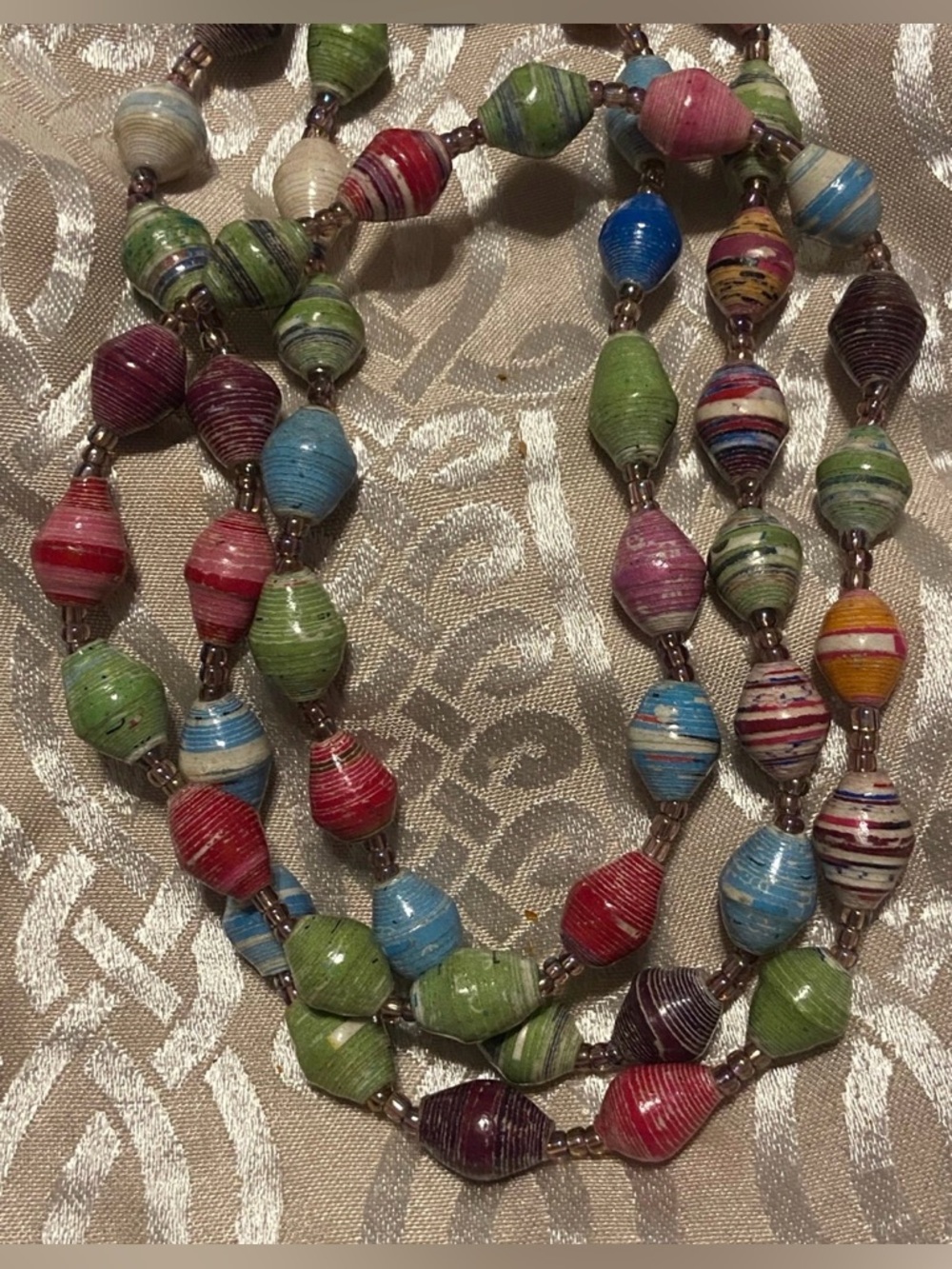 Vintage Costume Paper Bead Long Necklace #7752 - Picture 4 of 9